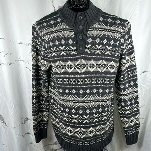 G.H. Bass Pullover Mockneck Sweater Longline Arctic Pattern Loose Knit